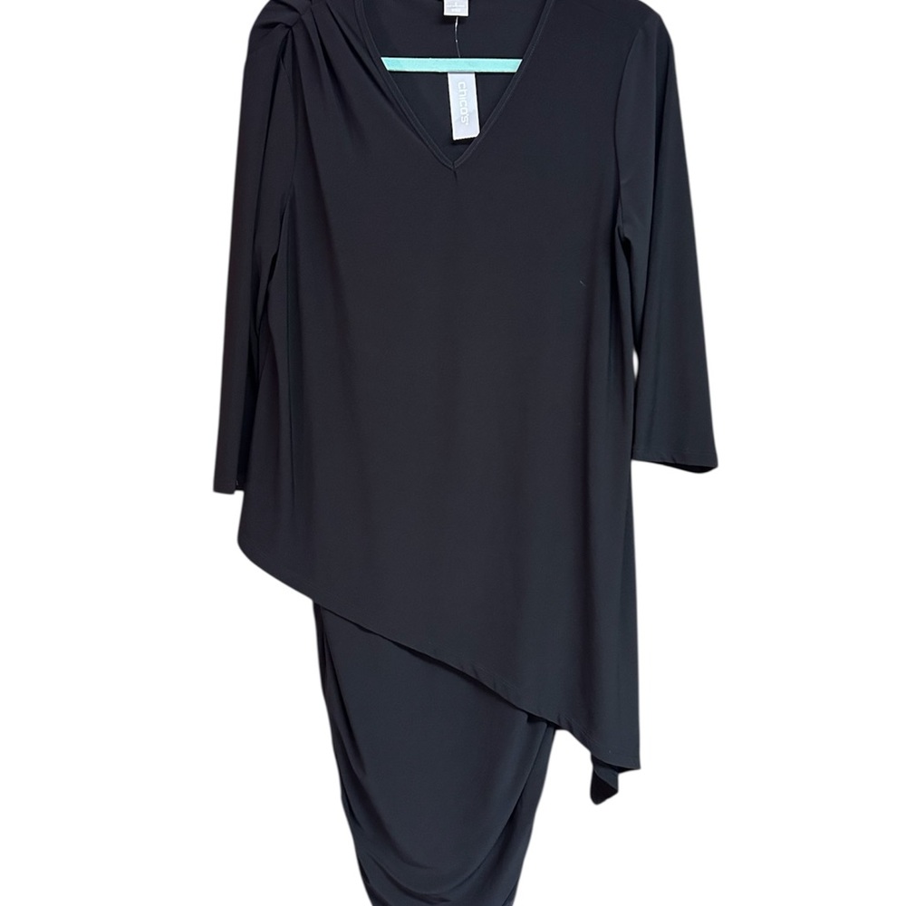 Chico’s Black Jersey Knit Asymmetrical Layered Dress NWT